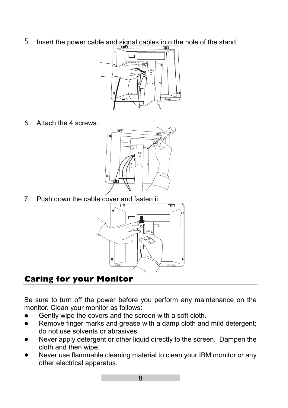 Caring for your monitor | IBM T86A User Manual | Page 19 / 61