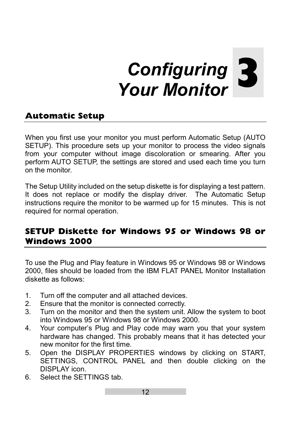 Configuring your monitor | IBM T86A User Manual | Page 23 / 61