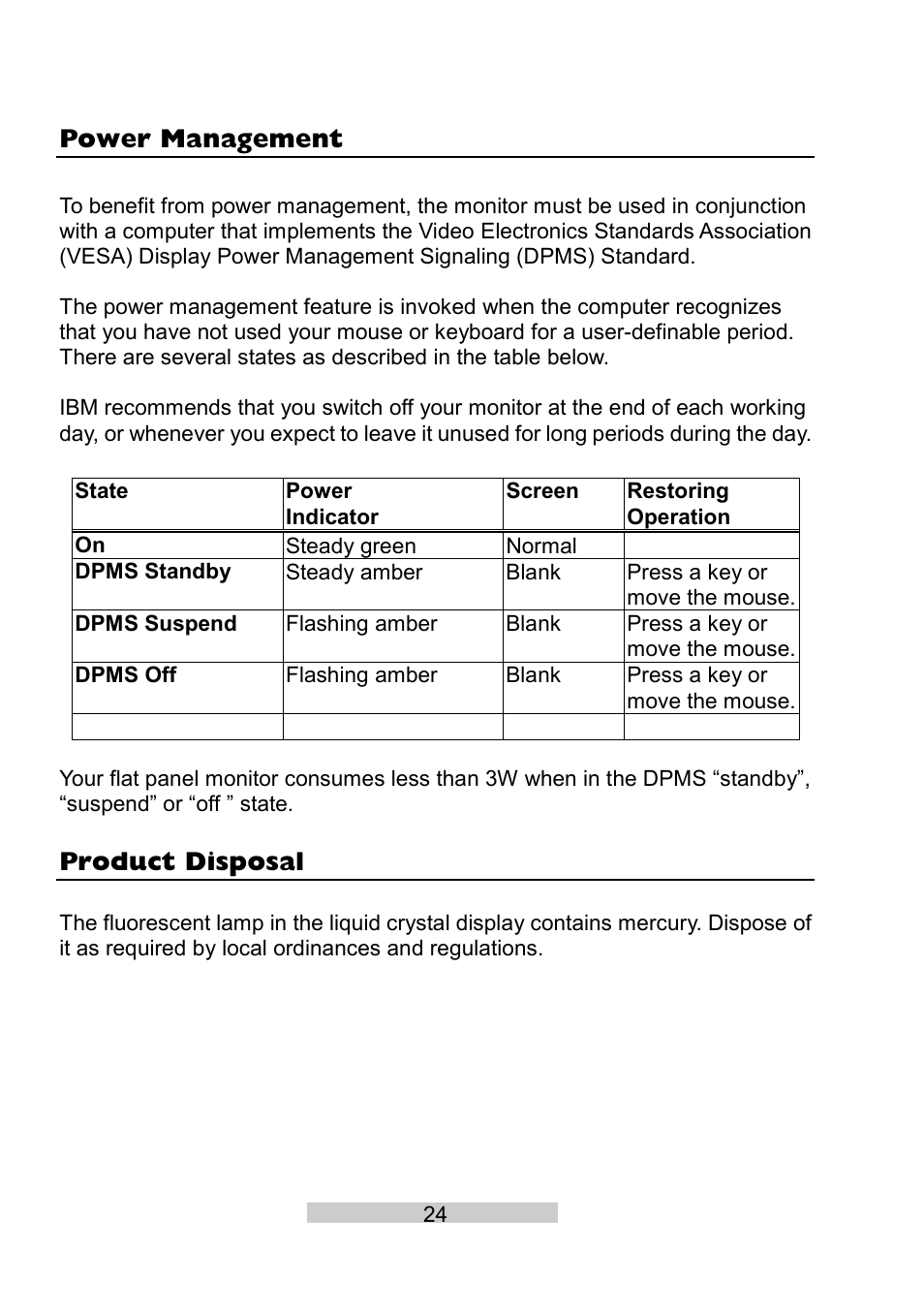 Power management, Product disposal | IBM T86A User Manual | Page 35 / 61