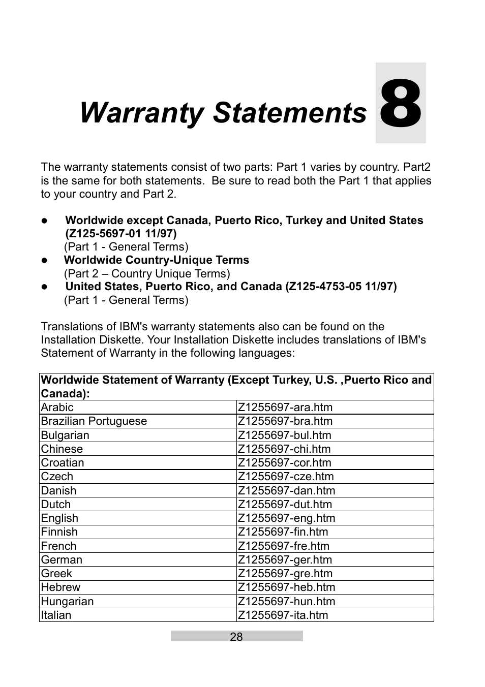 Warranty statements | IBM T86A User Manual | Page 39 / 61