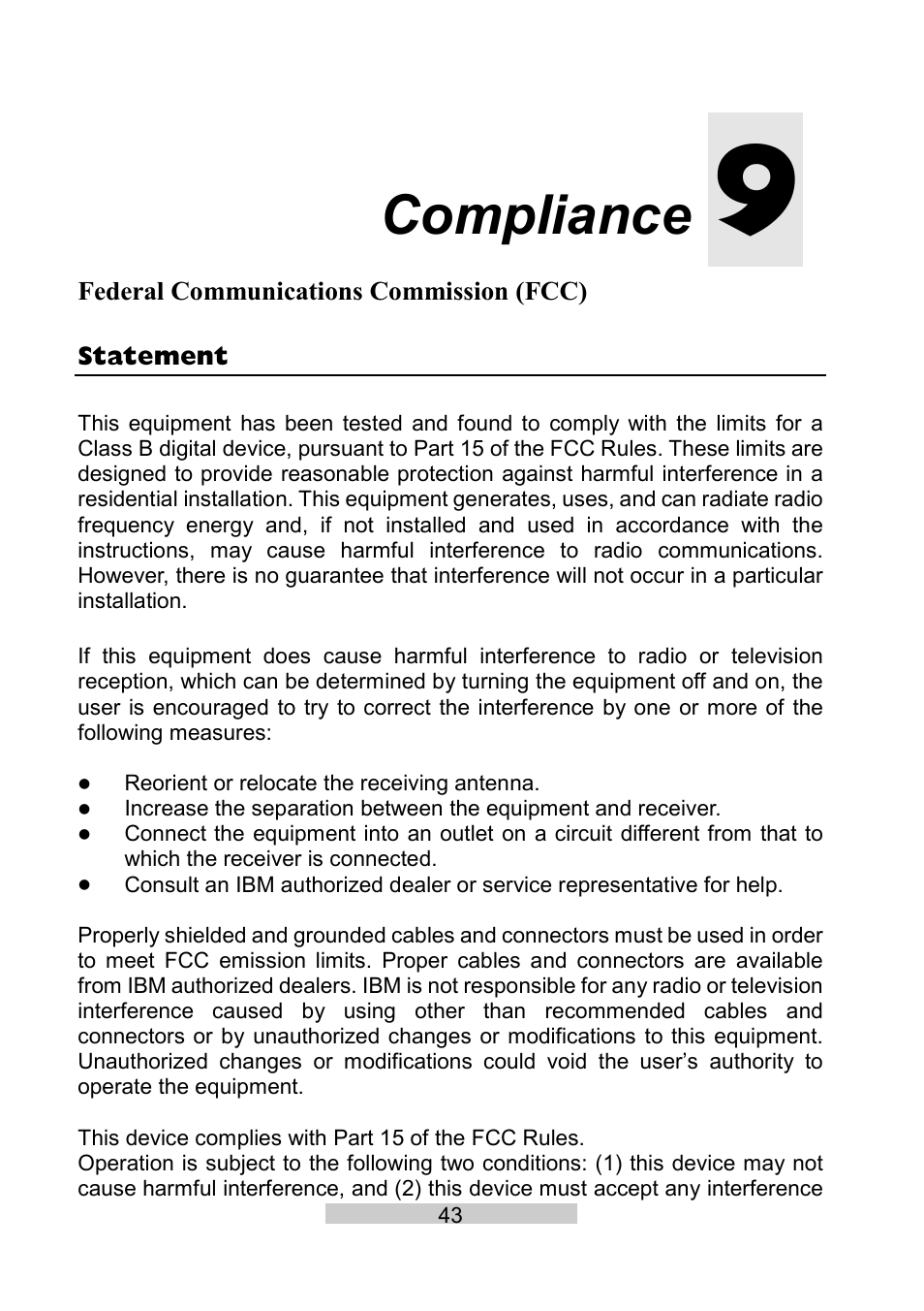 Compliance | IBM T86A User Manual | Page 54 / 61