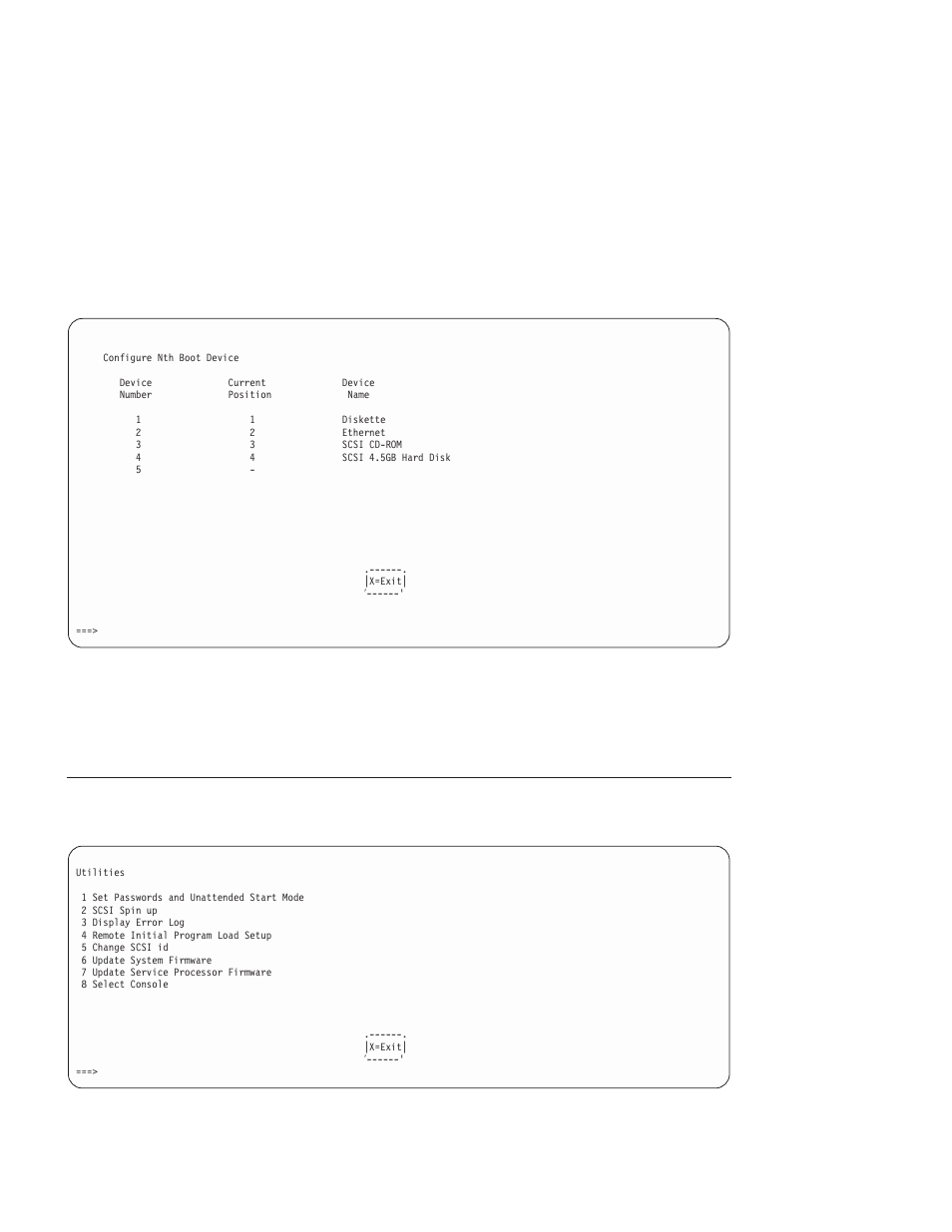 Utilities, Set password and unattended start mode | IBM RS/6000 44P User Manual | Page 116 / 216