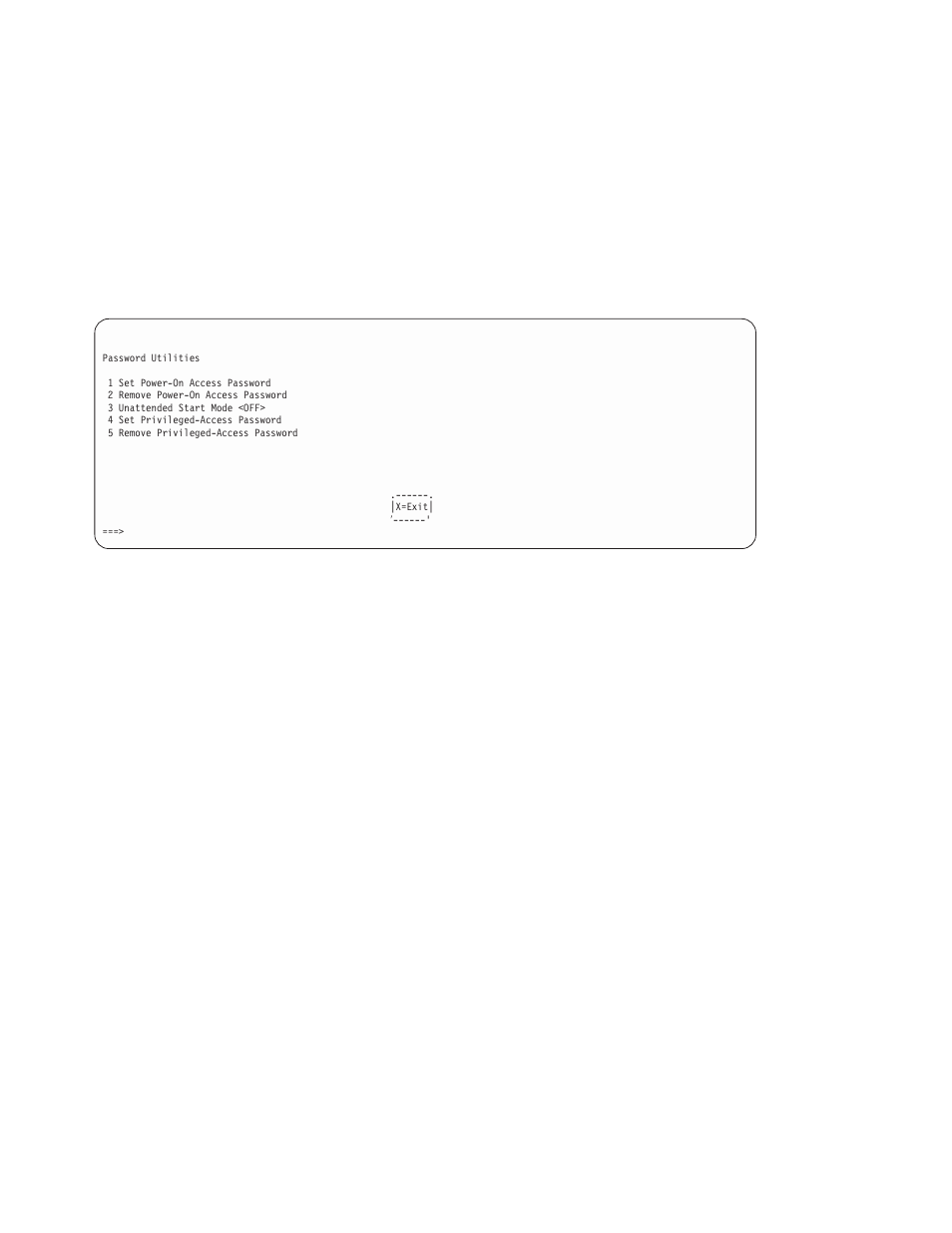 Set power-on access password, Unattended start mode, Set privileged-access password | IBM RS/6000 44P User Manual | Page 117 / 216