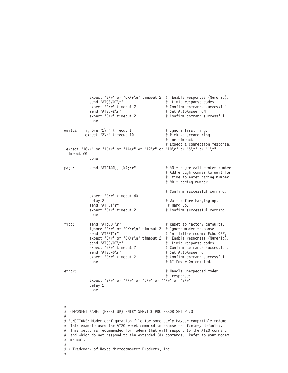 Sample file modem_z0.cfg | IBM RS/6000 44P User Manual | Page 197 / 216