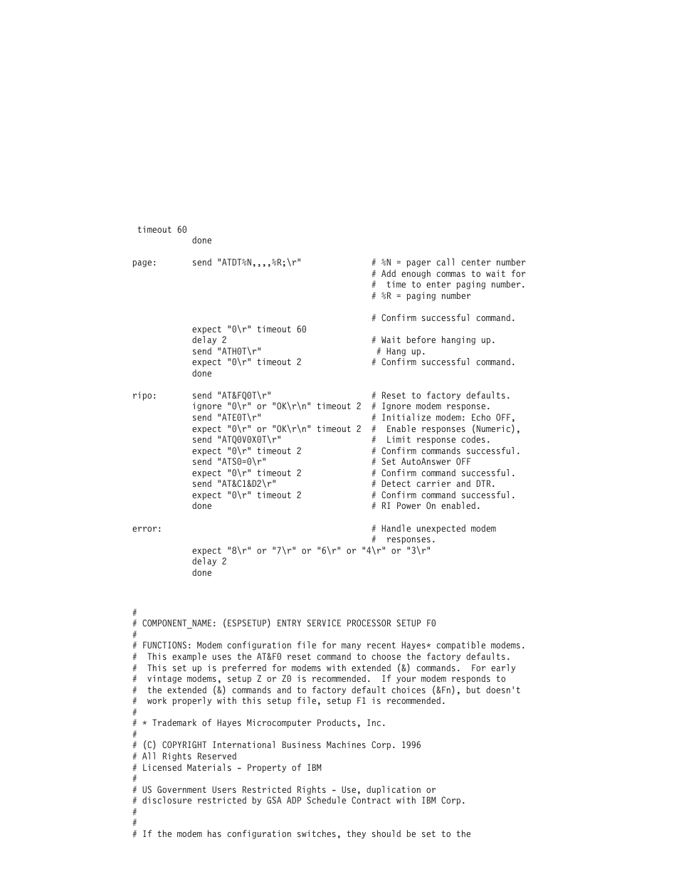 Sample file modem_f0.cfg | IBM RS/6000 44P User Manual | Page 202 / 216