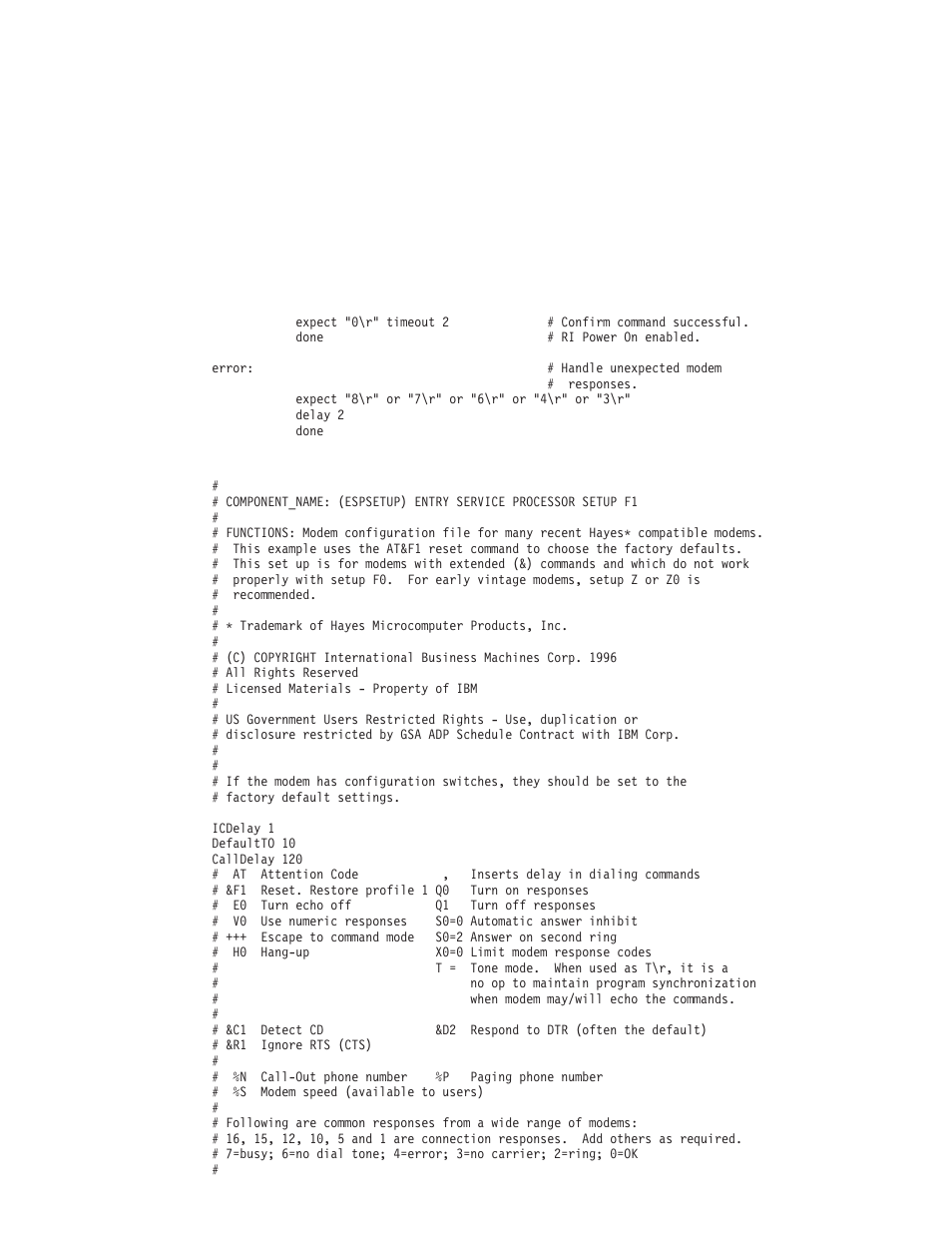 Sample file modem_f1.cfg | IBM RS/6000 44P User Manual | Page 205 / 216