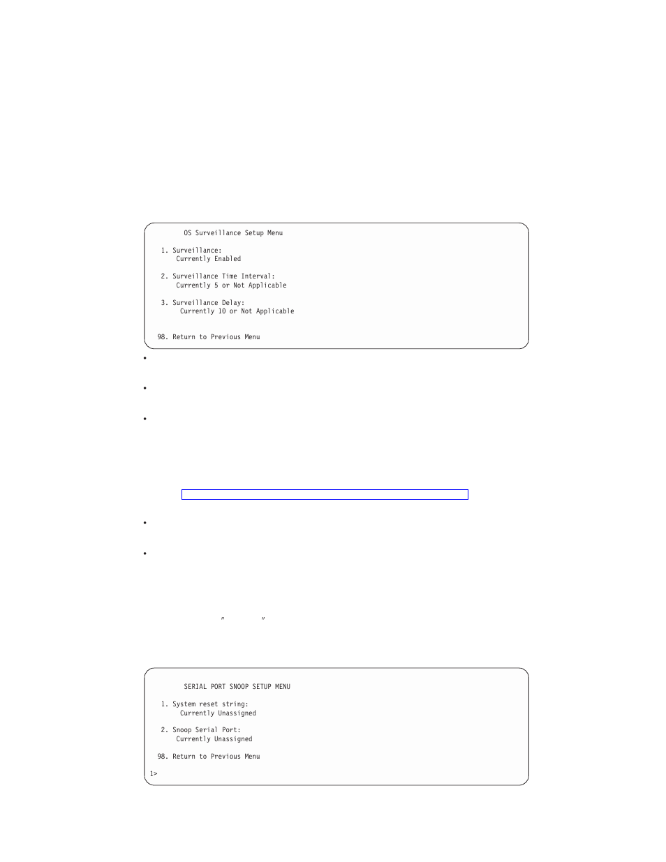 Serial port snoop setup menu | IBM RS/6000 44P User Manual | Page 65 / 216