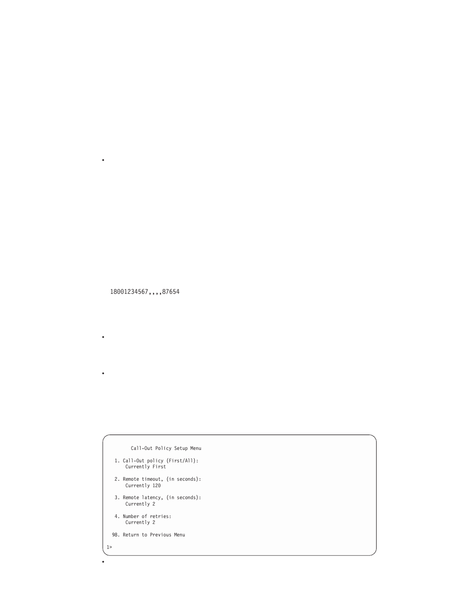 Call-out policy setup menu | IBM RS/6000 44P User Manual | Page 75 / 216