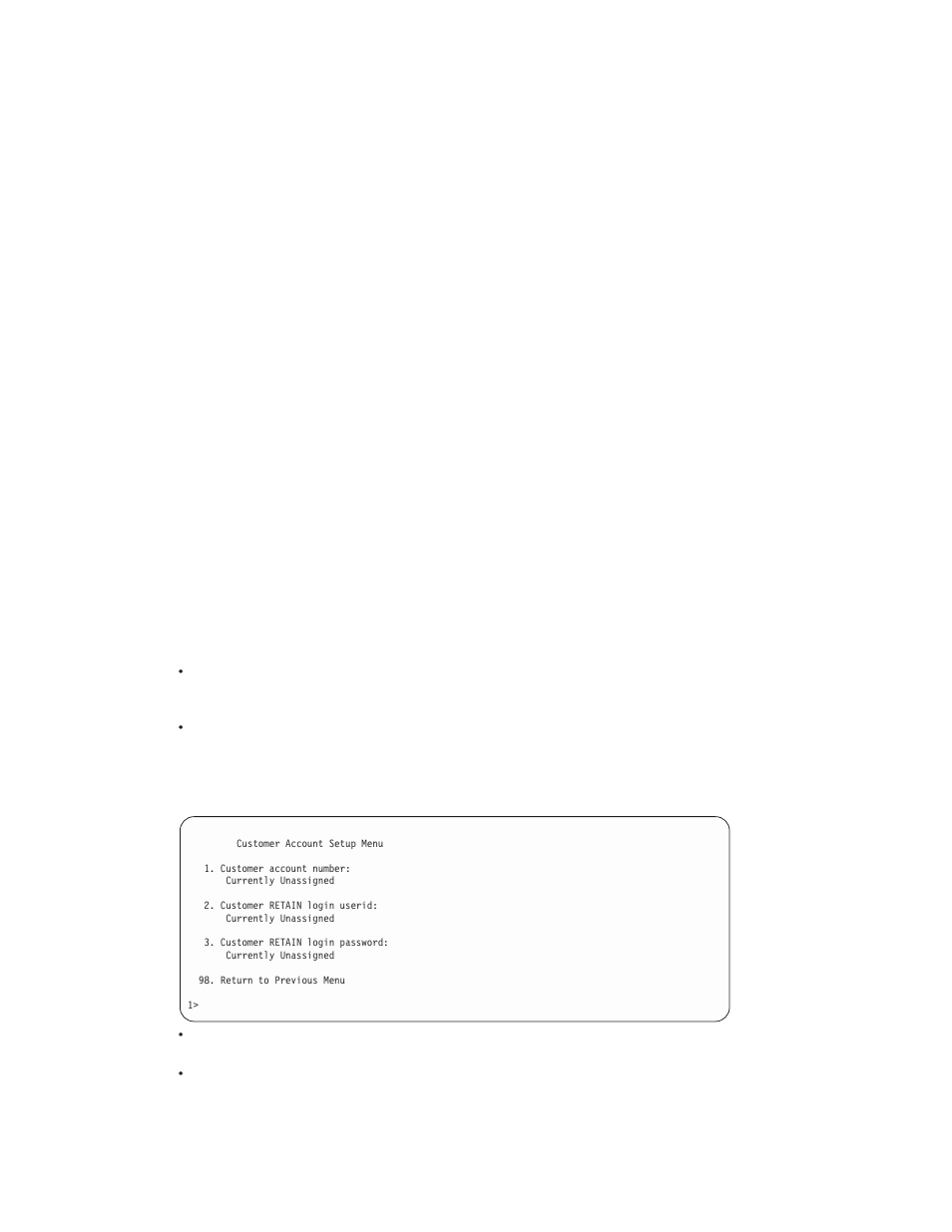 Customer account setup menu | IBM RS/6000 44P User Manual | Page 76 / 216