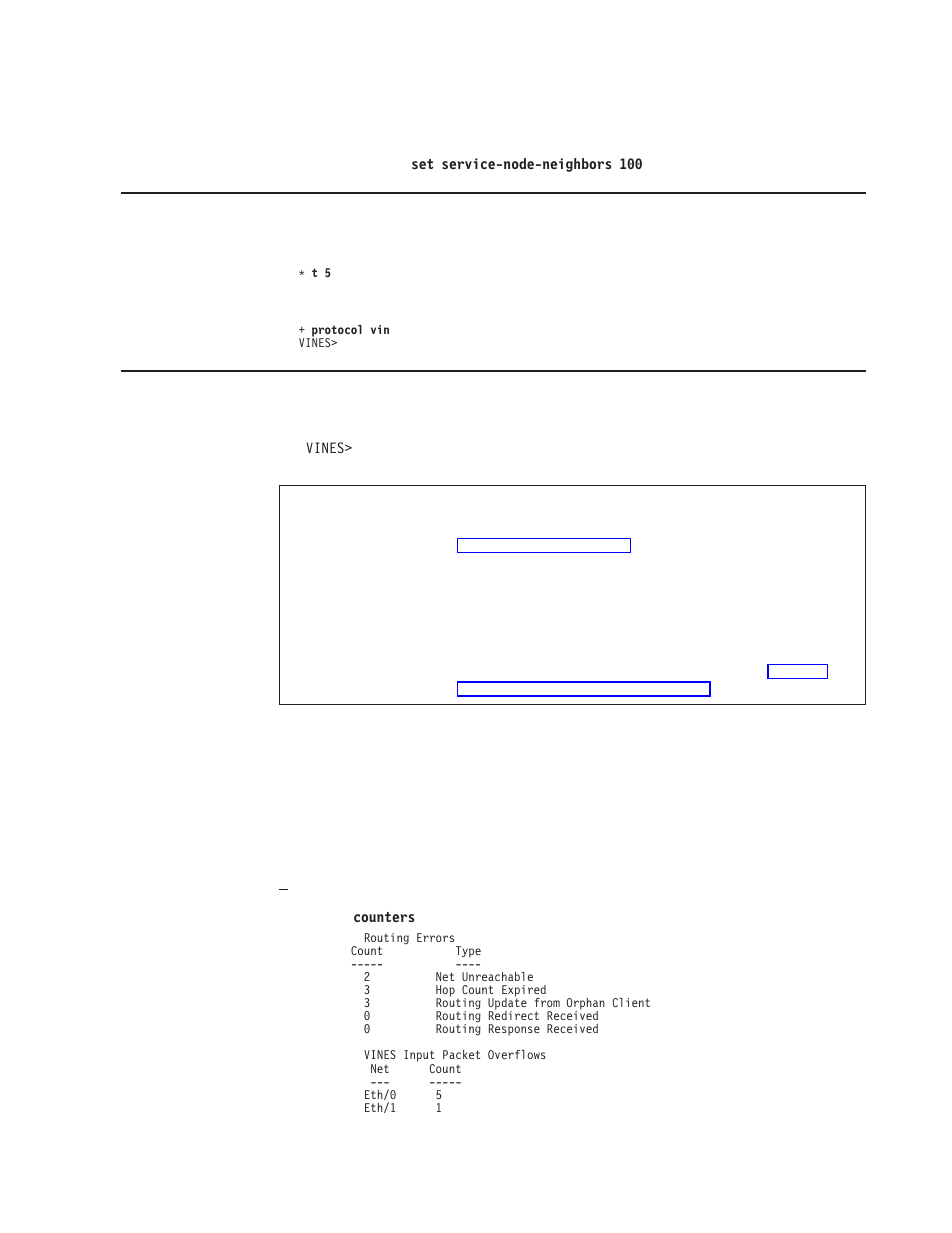 Counters, Vines monitoring command summary, Accessing the vines monitoring environment | Vines monitoring commands | IBM SC30-3865-04 User Manual | Page 275 / 513