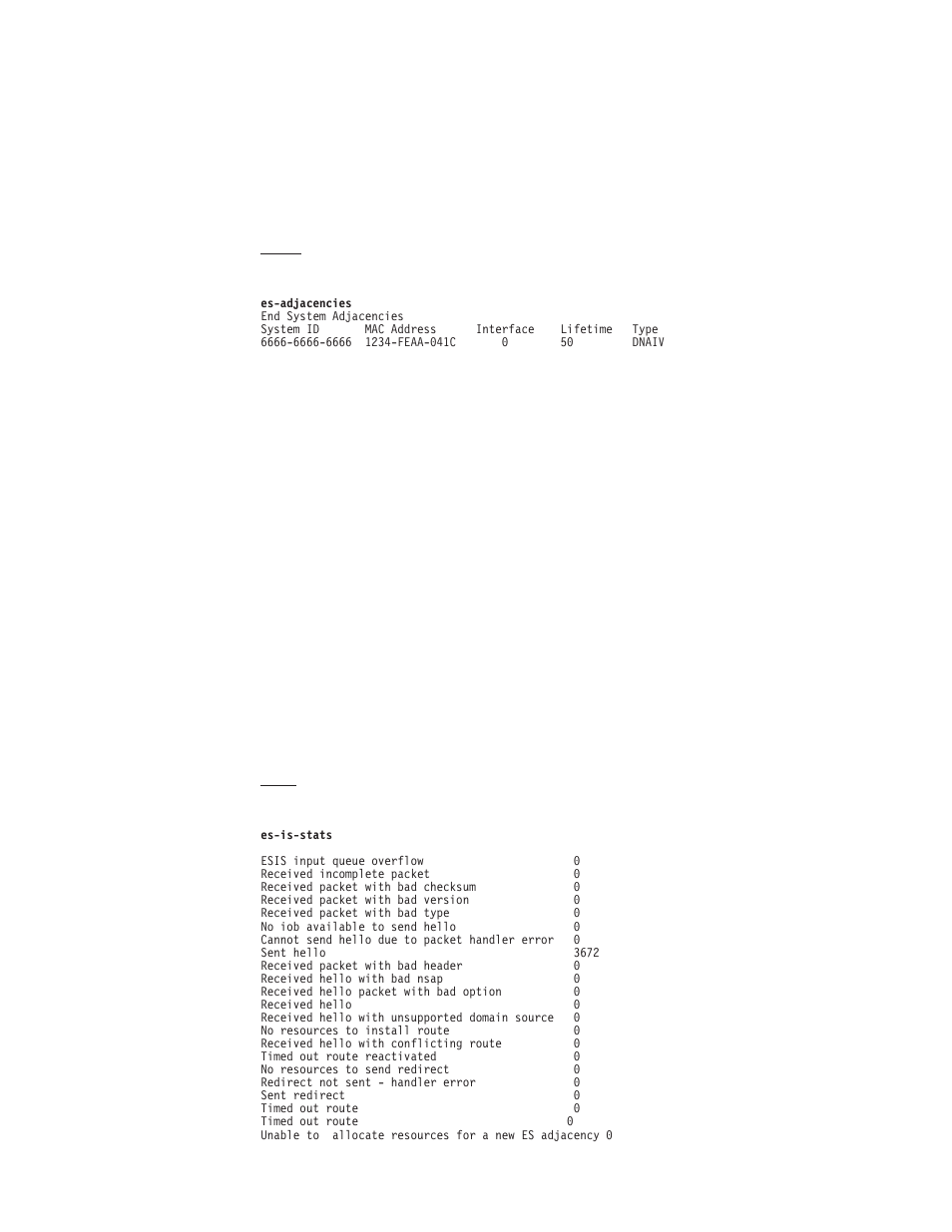 Es-adjacencies es-is-stats, Es-adjacencies, Es-is-stats | IBM SC30-3865-04 User Manual | Page 364 / 513