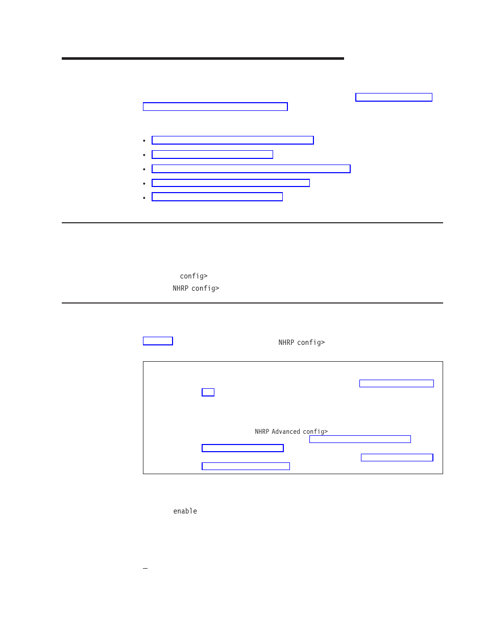 Enable nhrp, Nhrp configuration command summary, Chapter 12. configuring and monitoring nhrp | Accessing the nhrp configuration process, Nhrp configuration commands | IBM SC30-3865-04 User Manual | Page 389 / 513