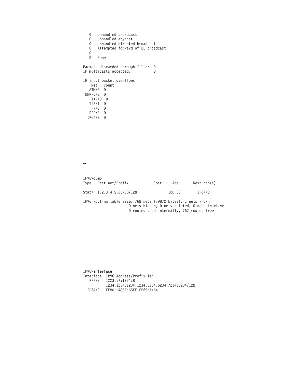 Dump routing tables, Interface addresses mcast, Interface addresses | Mcast | IBM SC30-3865-04 User Manual | Page 429 / 513