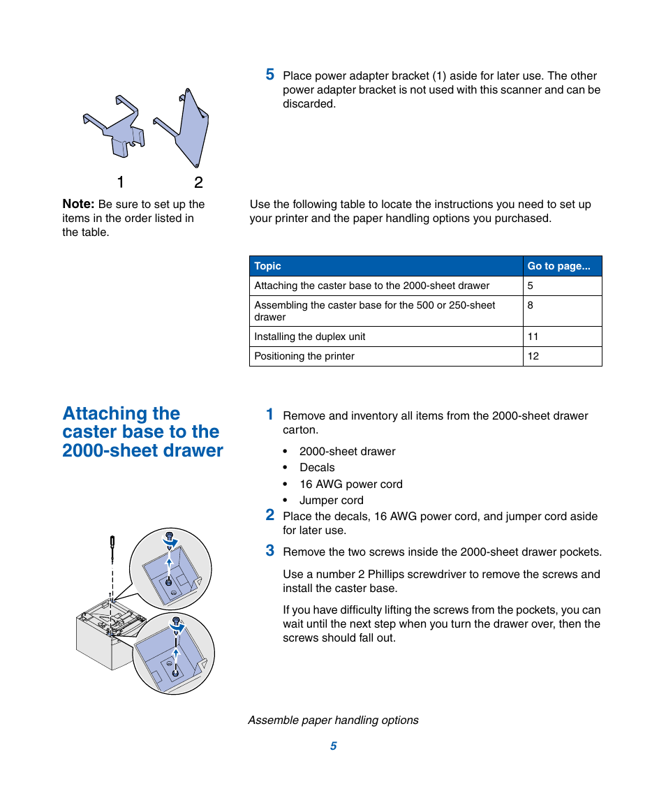 Attaching the caster base to the 2000-sheet drawer | IBM Infoprint M22 MFP User Manual | Page 11 / 62