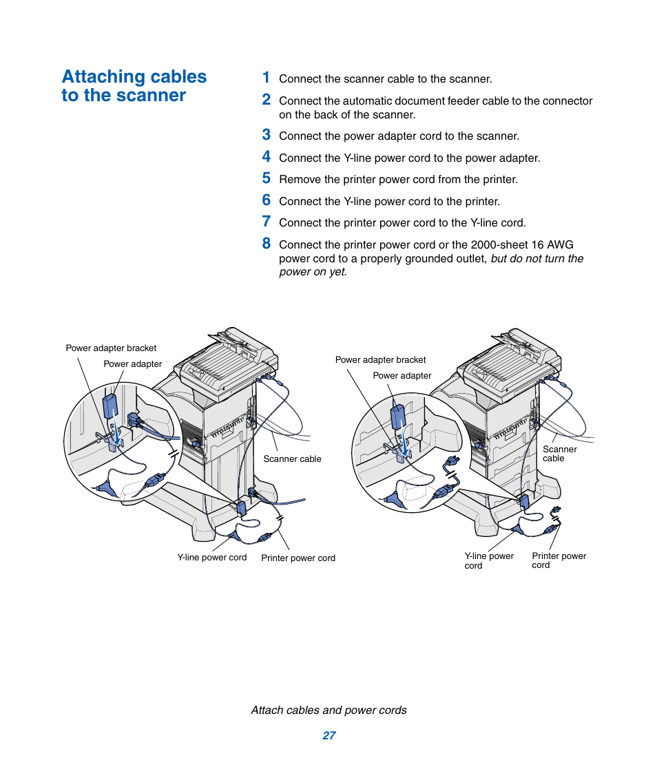 Attaching cables to the scanner | IBM Infoprint M22 MFP User Manual | Page 33 / 62