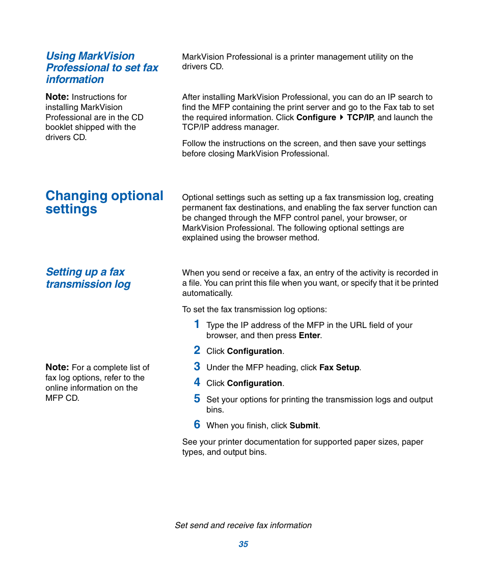 Changing optional settings | IBM Infoprint M22 MFP User Manual | Page 41 / 62