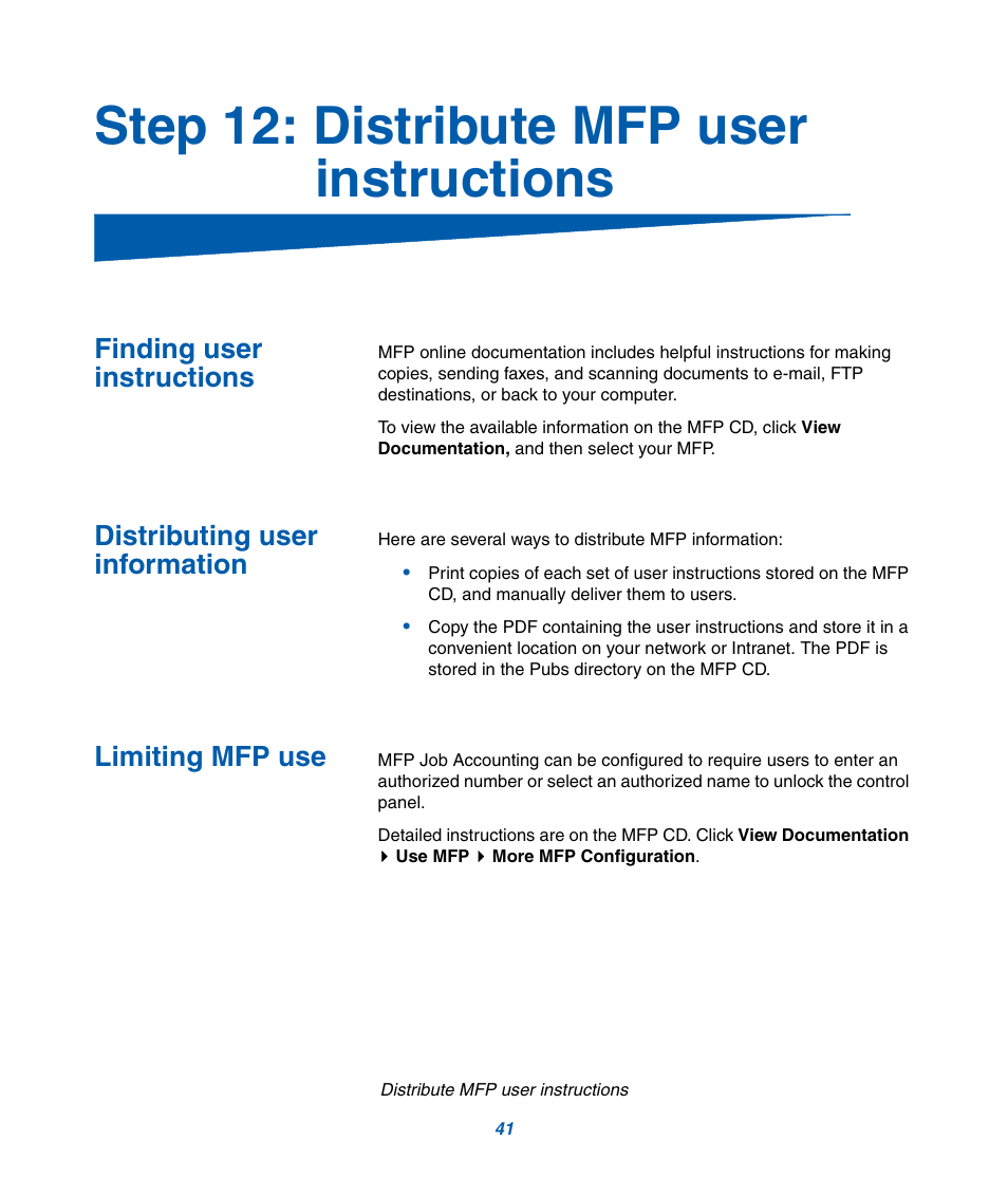 Step 12: distribute mfp user instructions | IBM Infoprint M22 MFP User Manual | Page 47 / 62