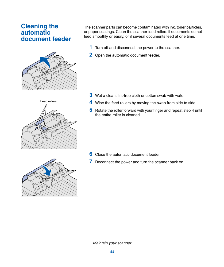 Cleaning the automatic document feeder | IBM Infoprint M22 MFP User Manual | Page 50 / 62