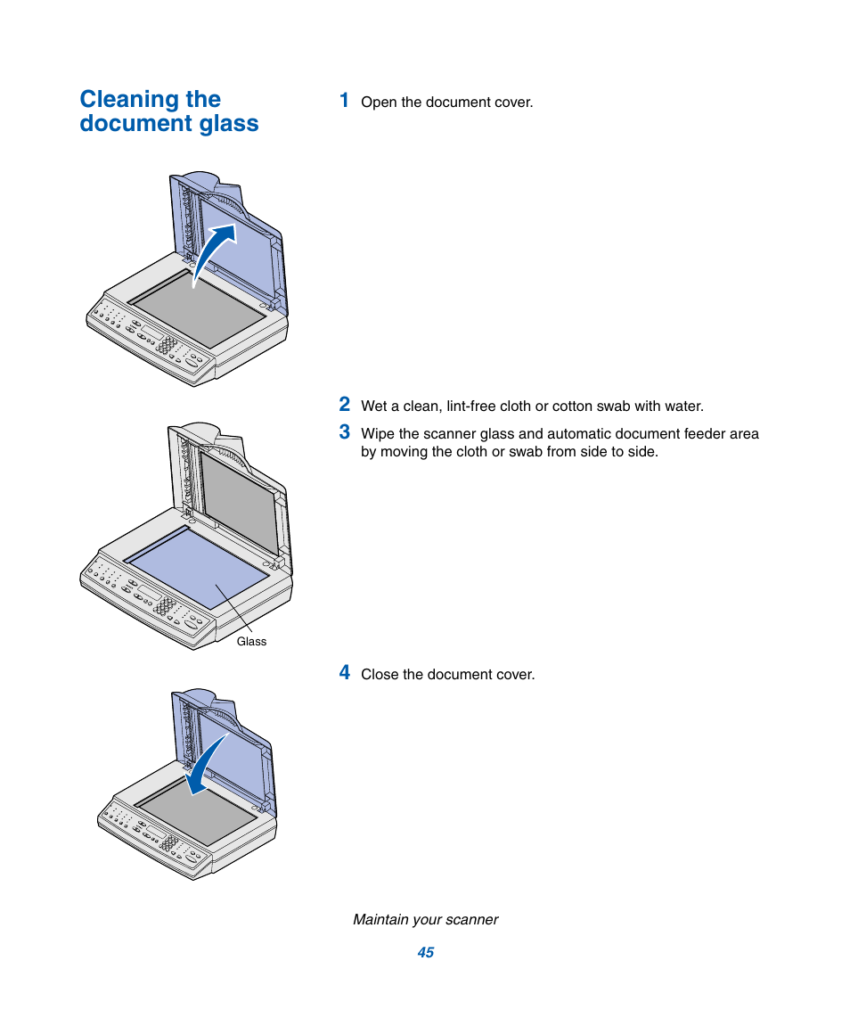 Cleaning the document glass | IBM Infoprint M22 MFP User Manual | Page 51 / 62