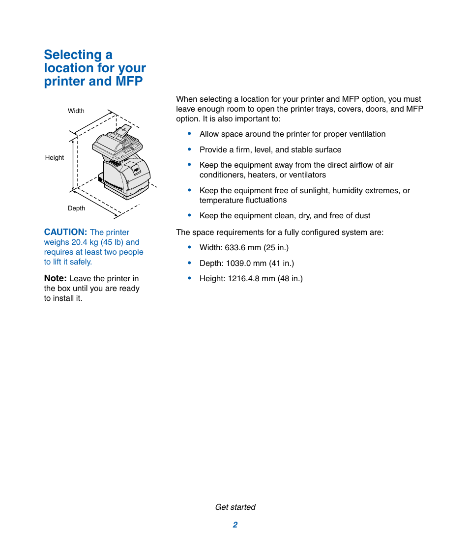 Selecting a location for your printer and mfp | IBM Infoprint M22 MFP User Manual | Page 8 / 62