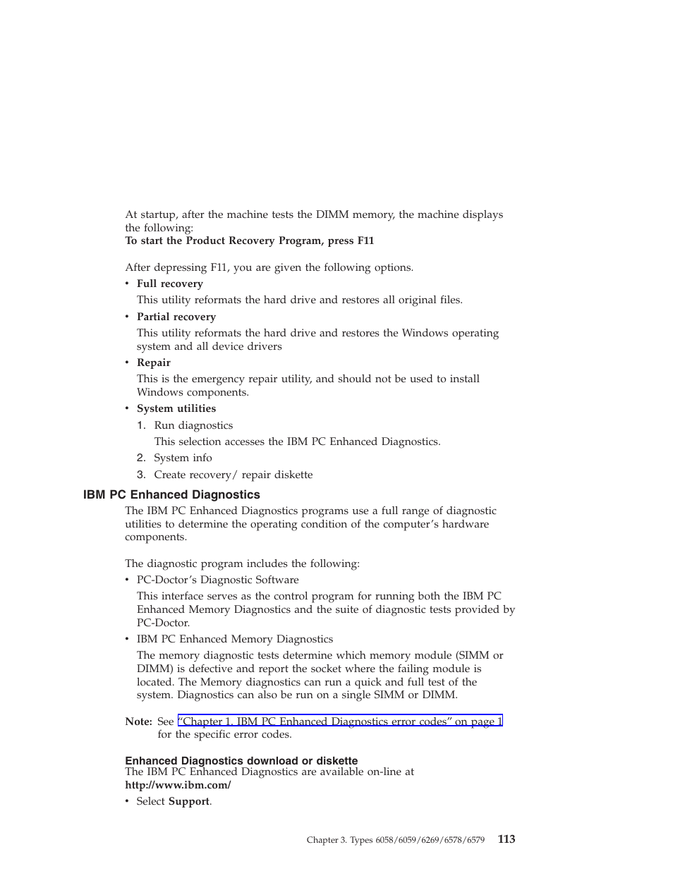 Ibm pc enhanced diagnostics, Enhanced diagnostics download or diskette | IBM 6648 User Manual | Page 127 / 248