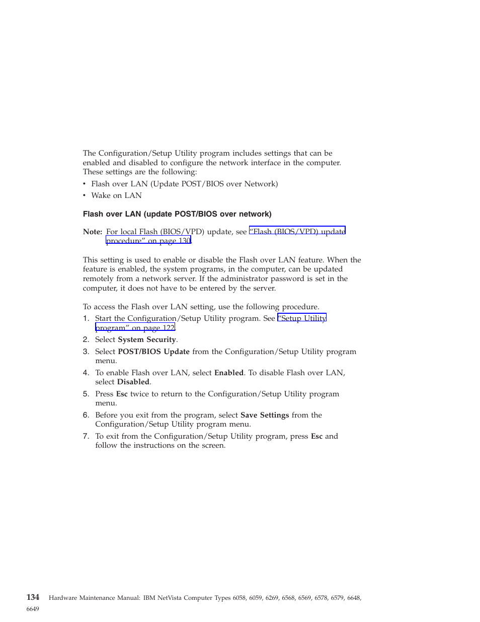 Flash over lan (update post/bios over network) | IBM 6648 User Manual | Page 148 / 248