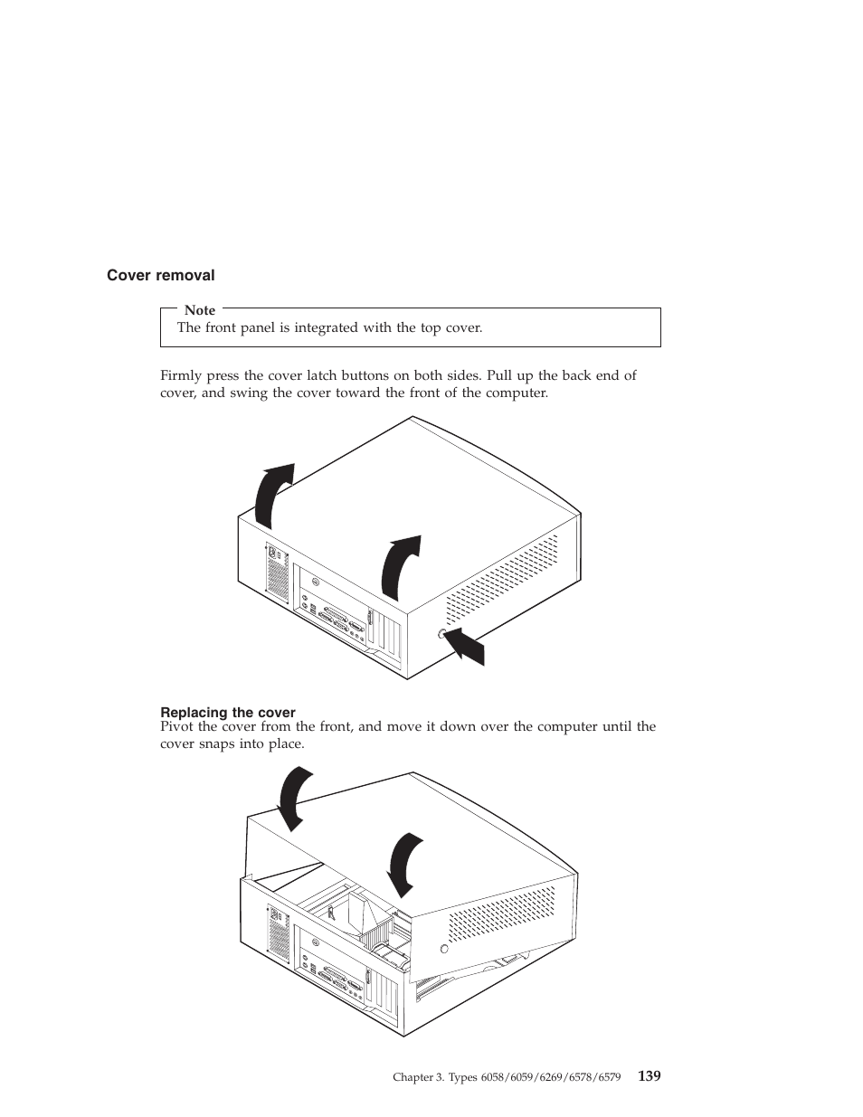 Cover removal, Replacing the cover | IBM 6648 User Manual | Page 153 / 248