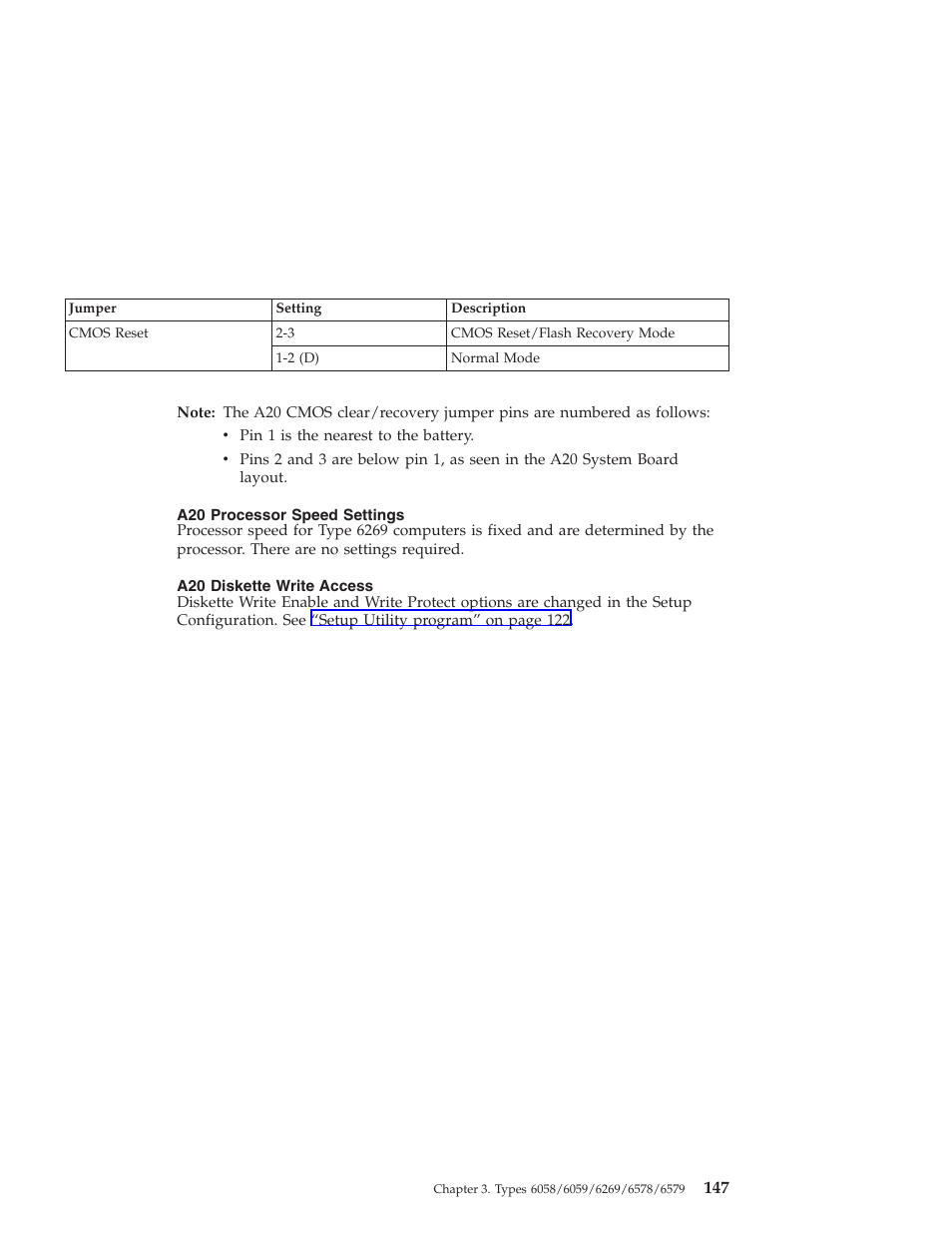 A20 processor speed settings, A20 diskette write access | IBM 6648 User Manual | Page 161 / 248