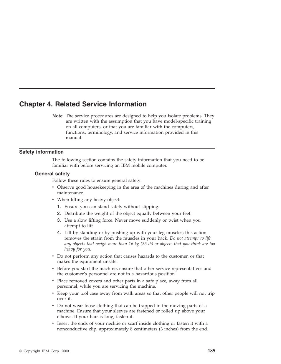 Chapter 4. related service information, Safety information, General safety | IBM 6648 User Manual | Page 199 / 248