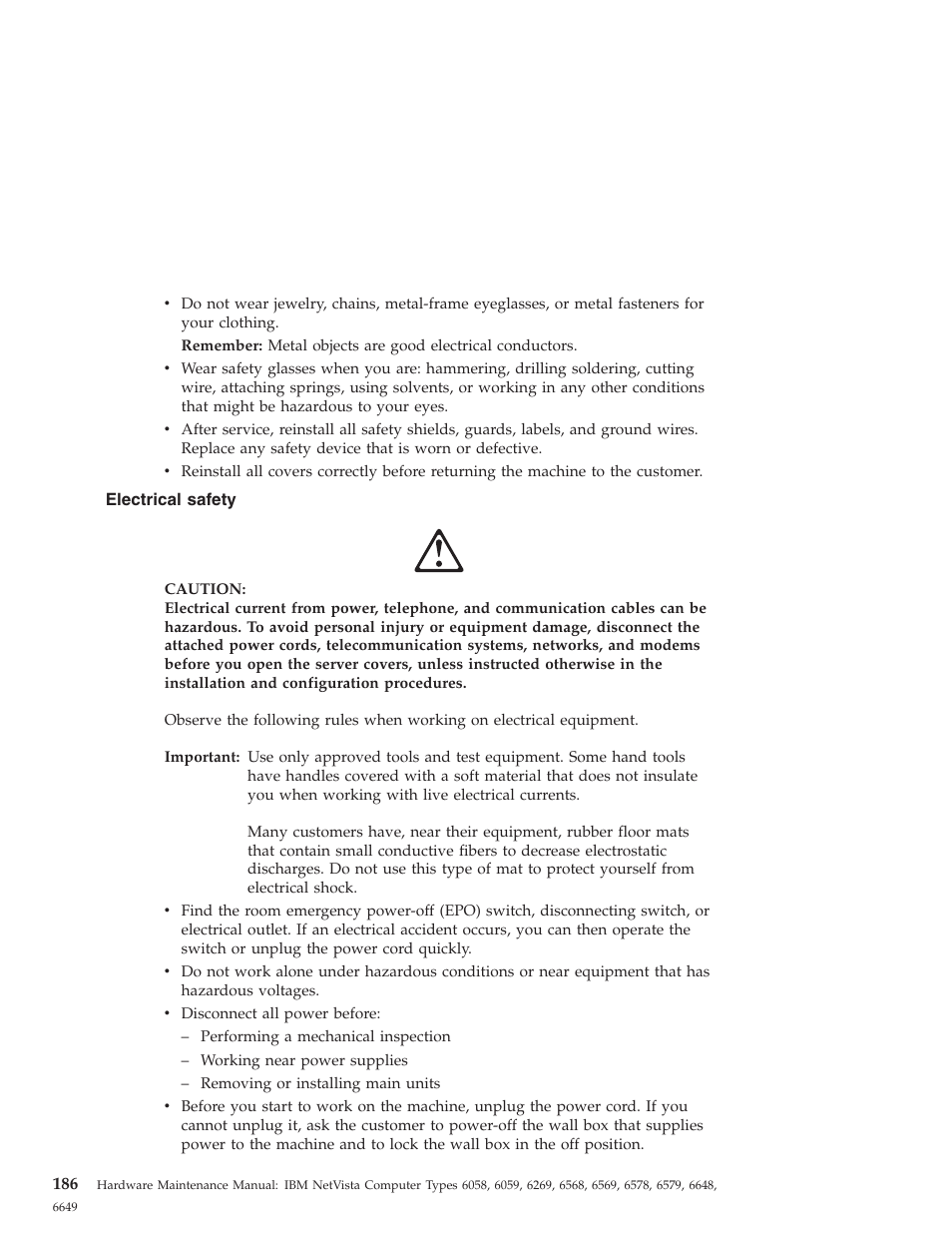 Electrical safety | IBM 6648 User Manual | Page 200 / 248