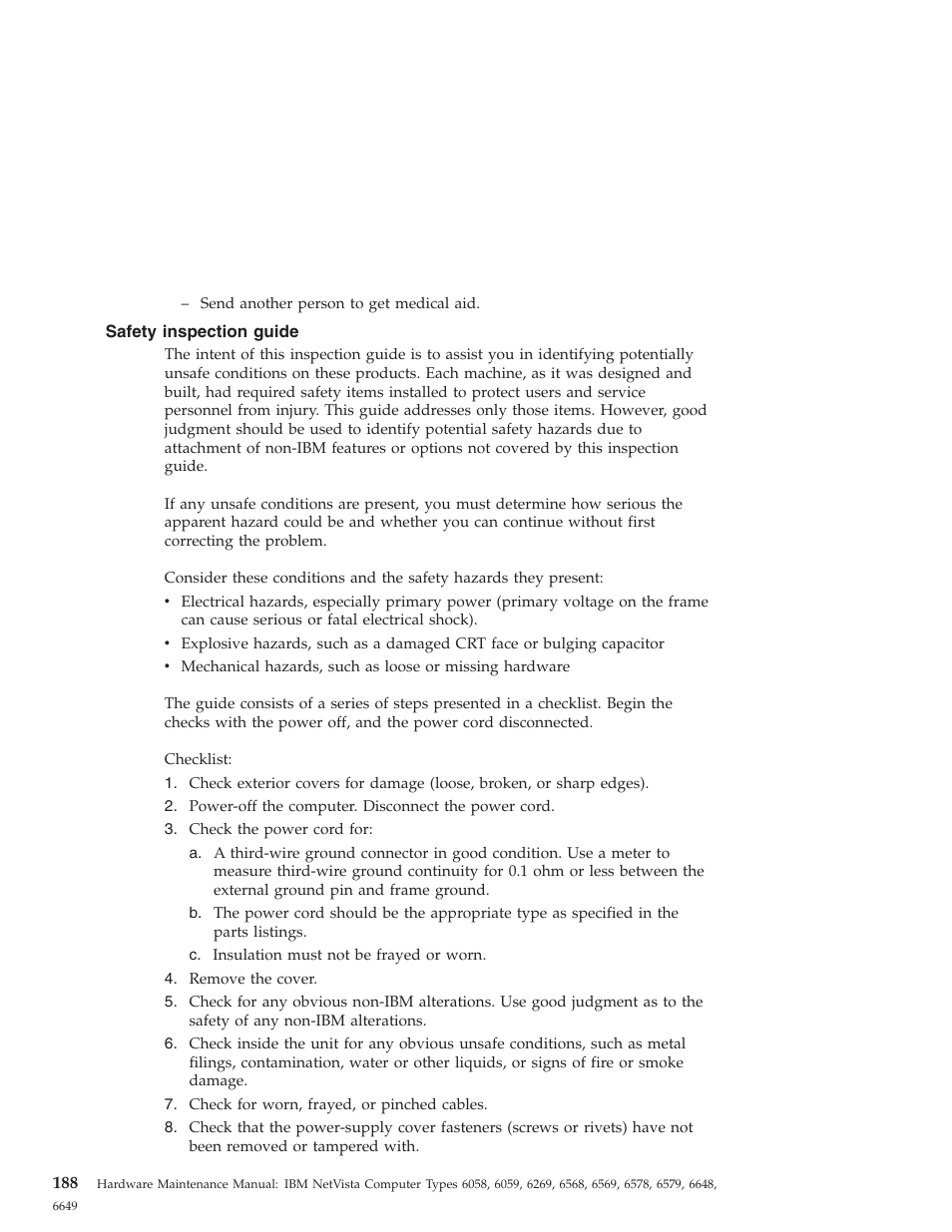 Safety inspection guide | IBM 6648 User Manual | Page 202 / 248