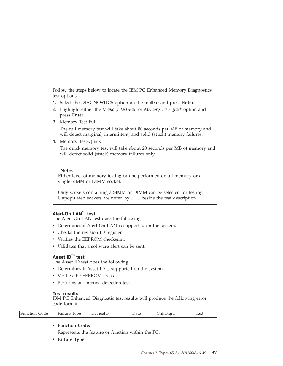 Alert-on lan™ test, Asset id™ test, Test results | Alert-on lan, Test, Asset id | IBM 6648 User Manual | Page 51 / 248