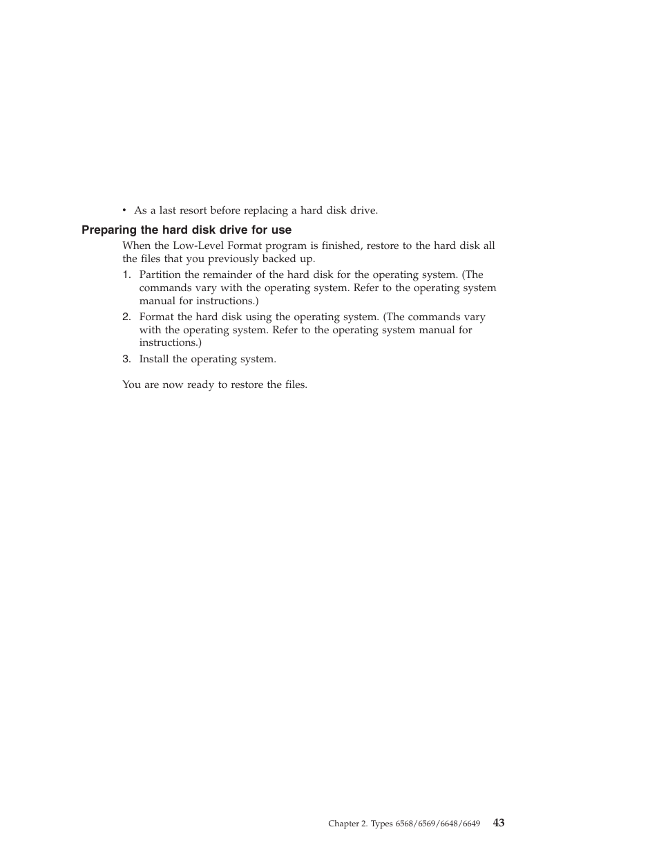 Preparing the hard disk drive for use | IBM 6648 User Manual | Page 57 / 248