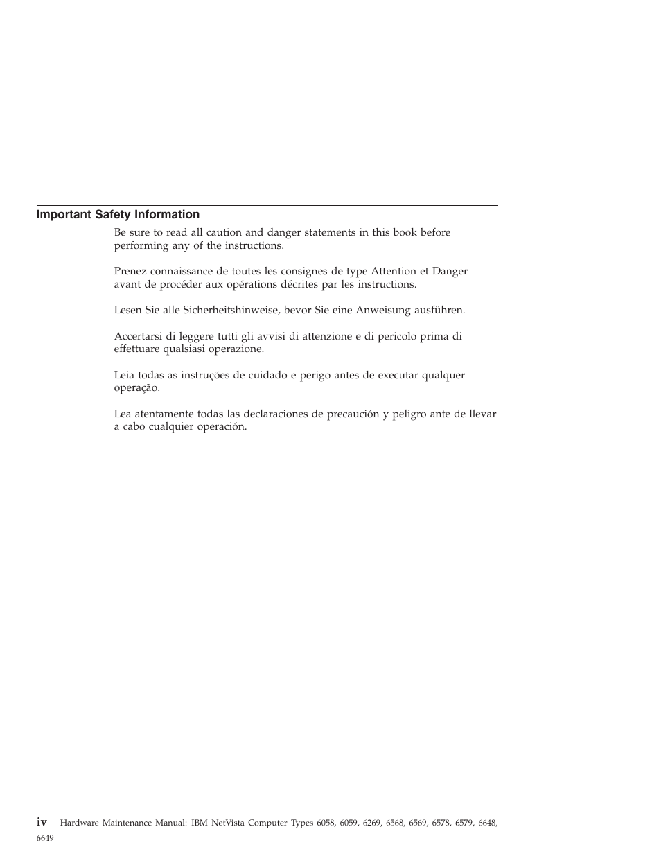 Important safety information | IBM 6648 User Manual | Page 6 / 248