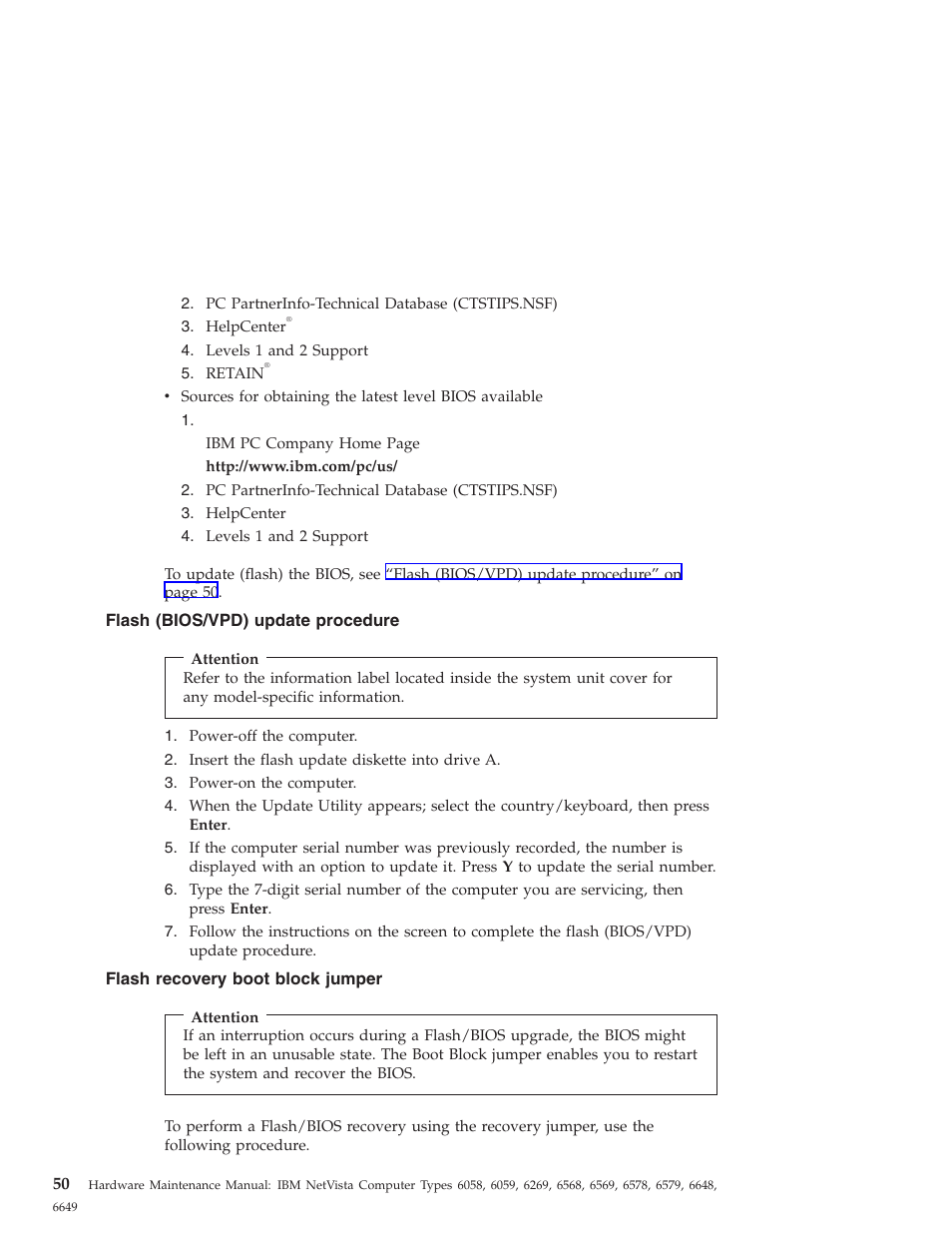 Flash (bios/vpd) update procedure, Flash recovery boot block jumper | IBM 6648 User Manual | Page 64 / 248