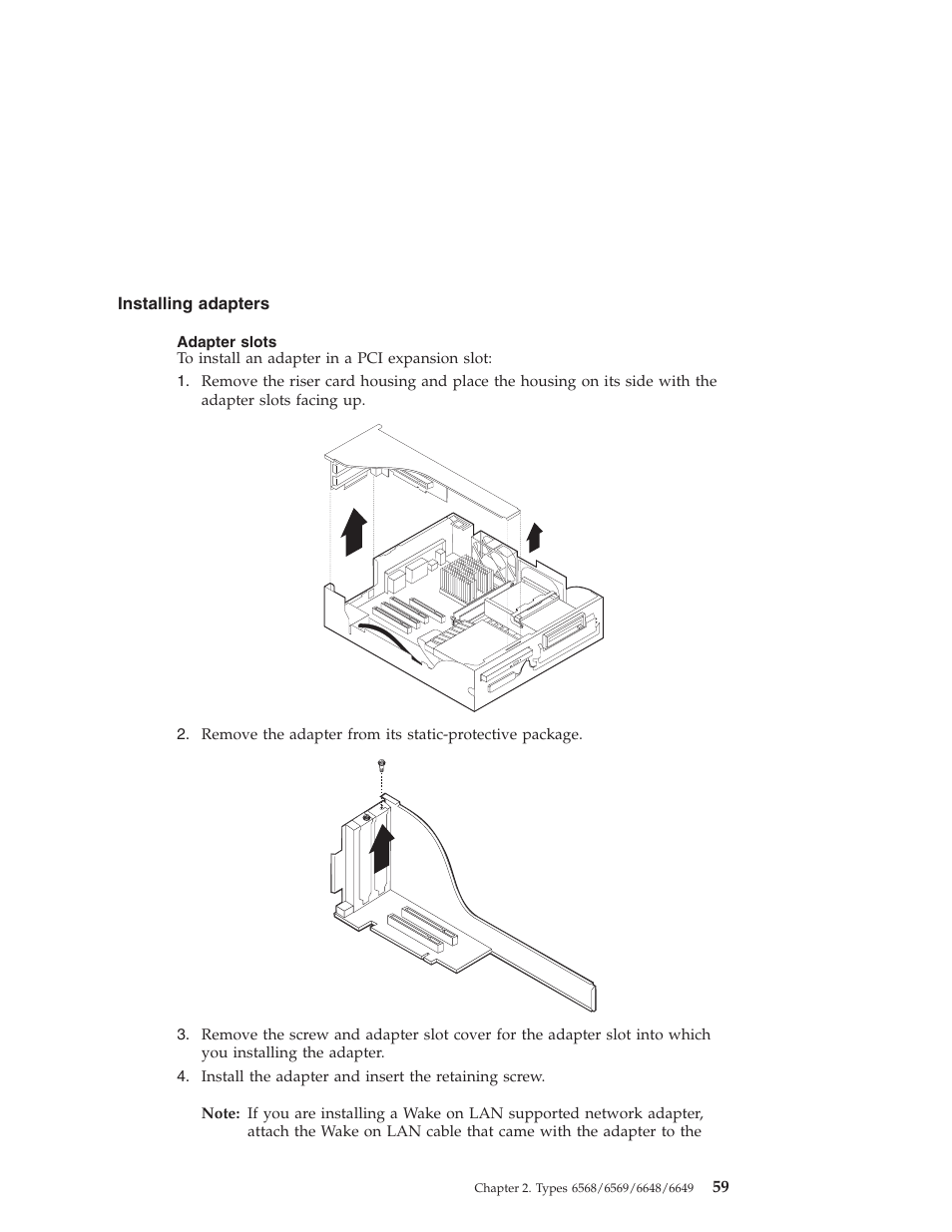 Installing adapters, Adapter slots | IBM 6648 User Manual | Page 73 / 248