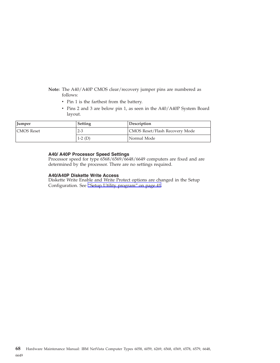 A40/ a40p processor speed settings, A40/a40p diskette write access | IBM 6648 User Manual | Page 82 / 248