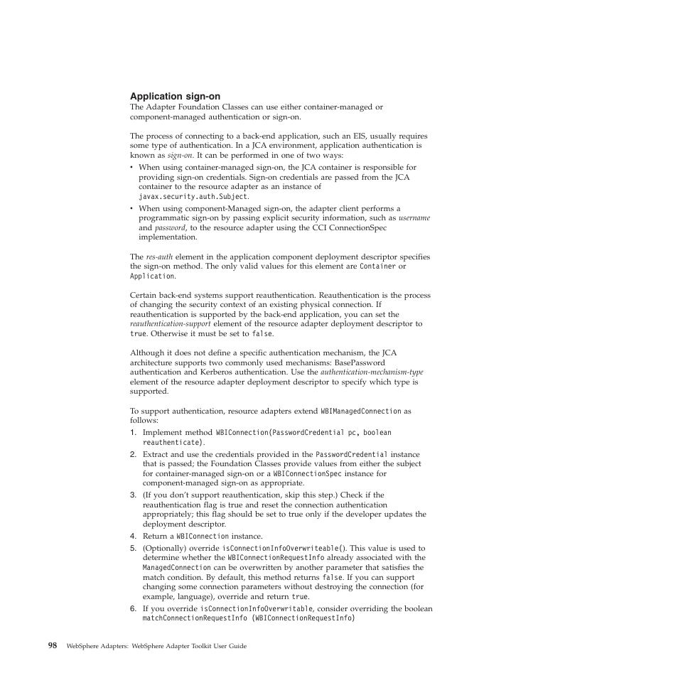 Application sign-on | IBM WebSphere Adapters User Manual | Page 104 / 226