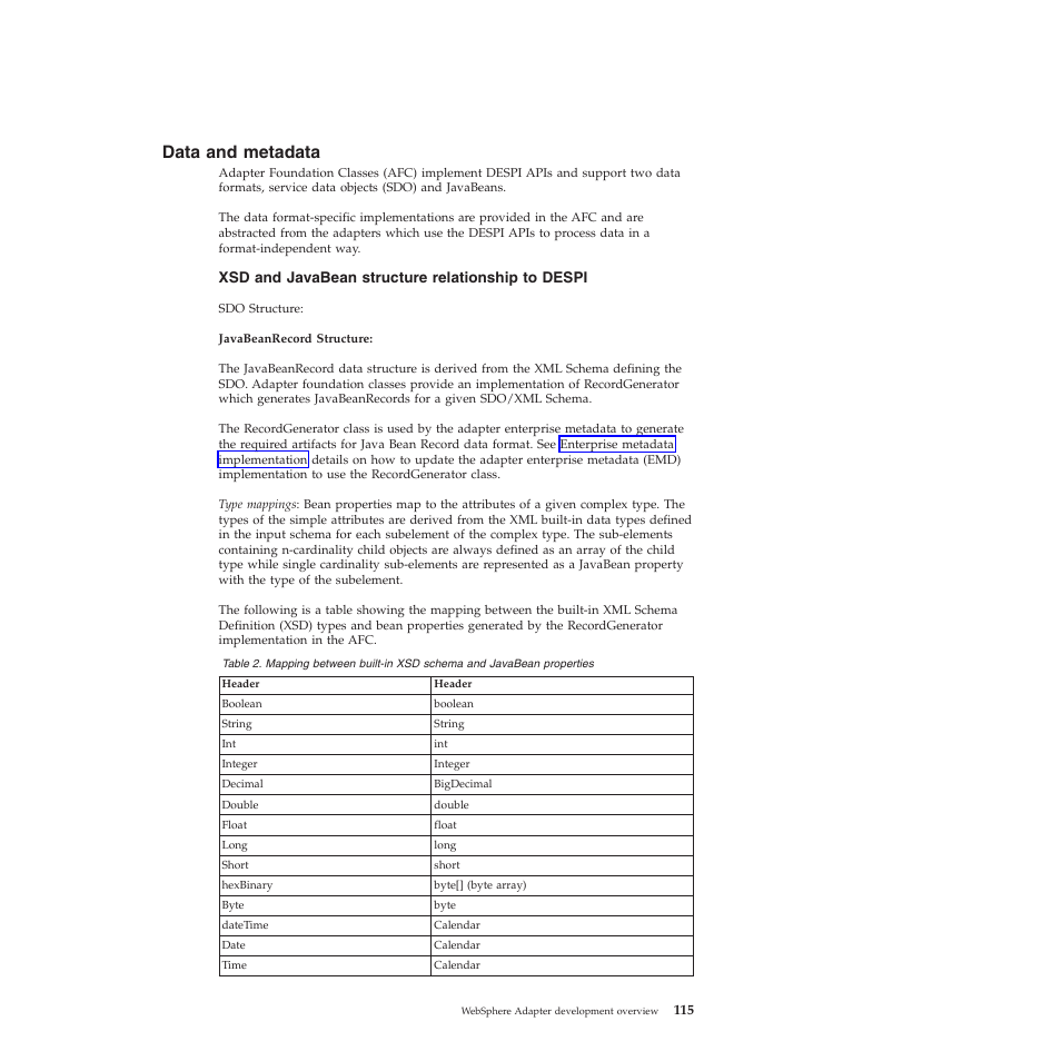 Data and metadata | IBM WebSphere Adapters User Manual | Page 121 / 226