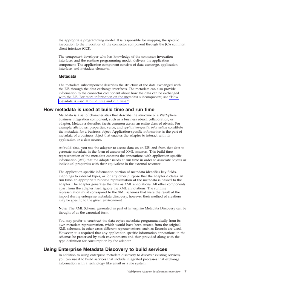 How metadata is used at build time and run time | IBM WebSphere Adapters User Manual | Page 13 / 226