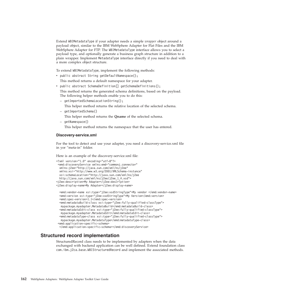 Structured record implementation | IBM WebSphere Adapters User Manual | Page 168 / 226