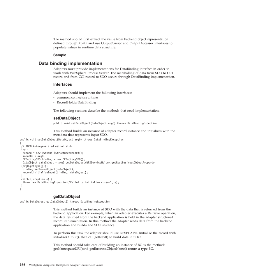 Data binding implementation | IBM WebSphere Adapters User Manual | Page 172 / 226