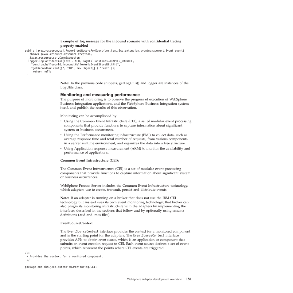 Monitoring and measuring performance | IBM WebSphere Adapters User Manual | Page 187 / 226