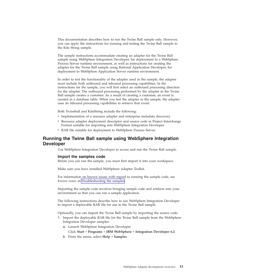 Import the samples code | IBM WebSphere Adapters User Manual | Page 19 / 226
