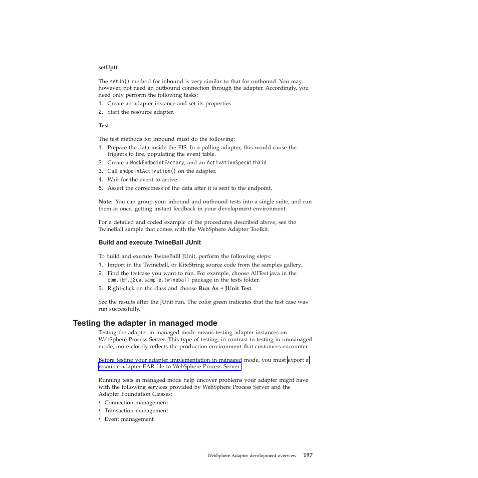 Testing the adapter in managed mode | IBM WebSphere Adapters User Manual | Page 203 / 226