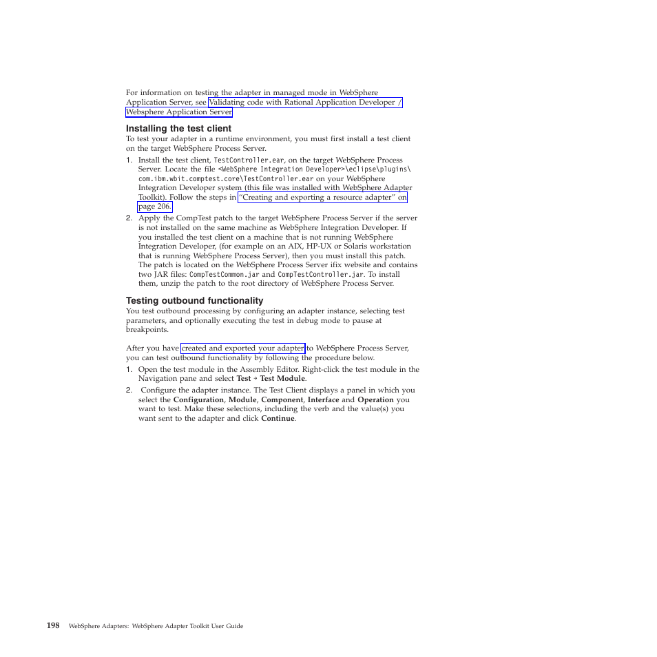 Testing outbound functionality | IBM WebSphere Adapters User Manual | Page 204 / 226