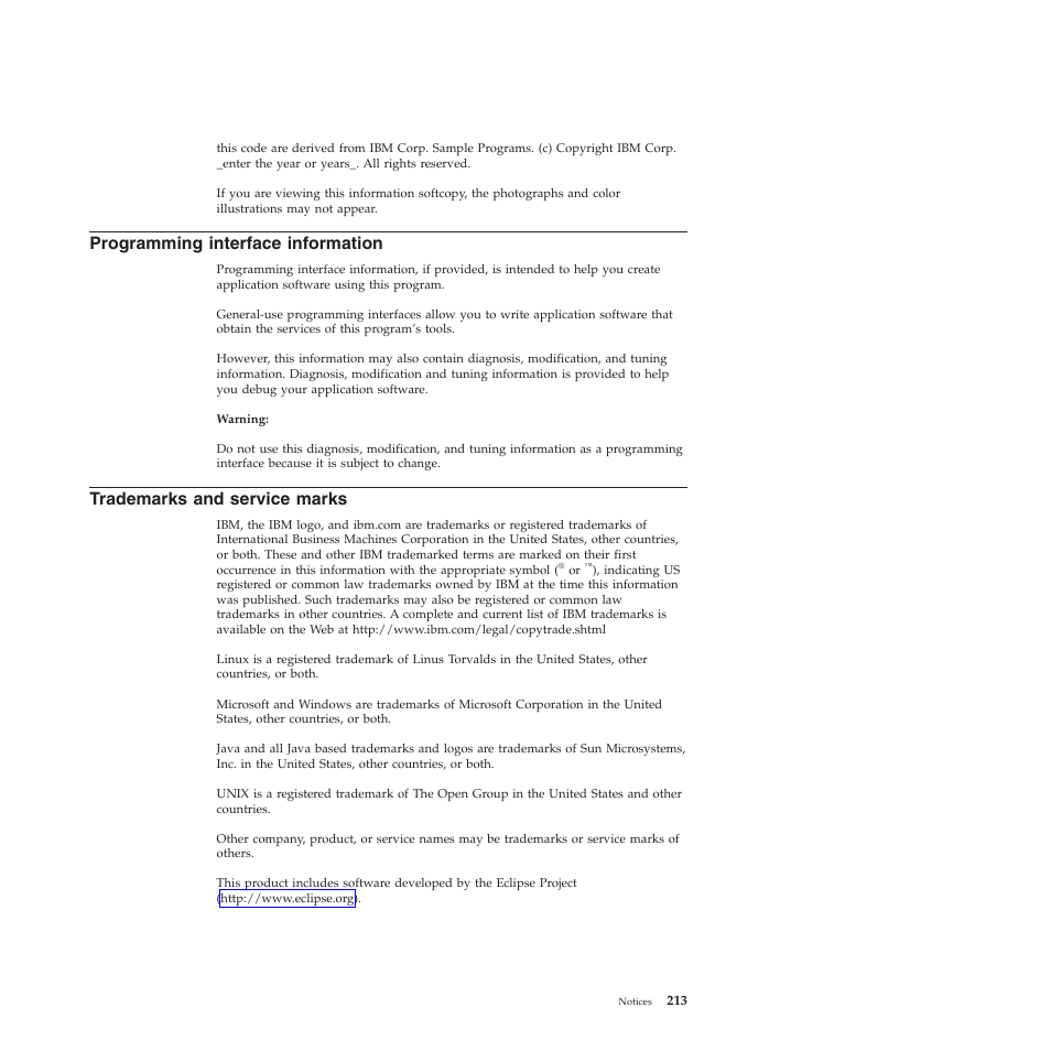 Programming interface information, Trademarks and service marks | IBM WebSphere Adapters User Manual | Page 219 / 226
