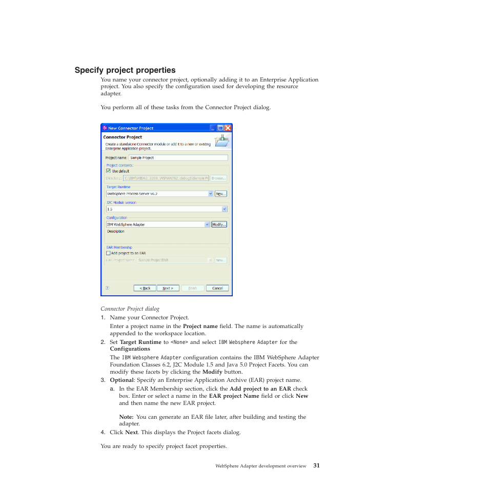 Specify project properties | IBM WebSphere Adapters User Manual | Page 37 / 226