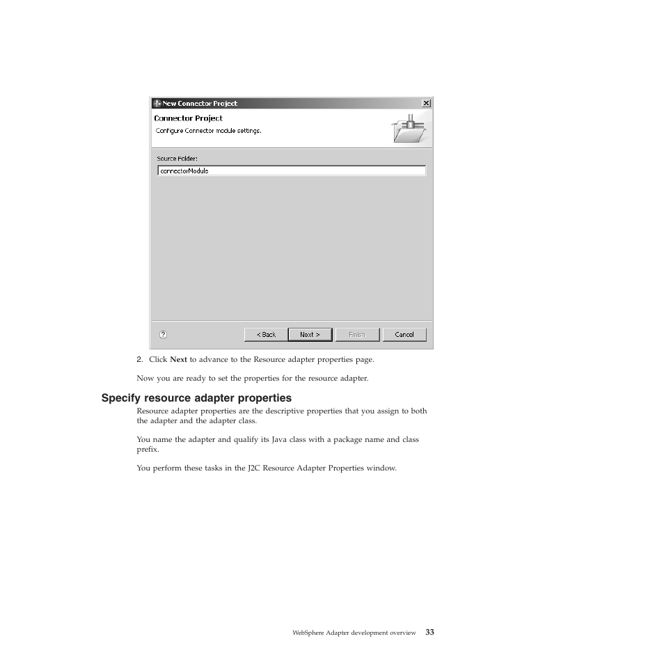 Specify resource adapter properties | IBM WebSphere Adapters User Manual | Page 39 / 226