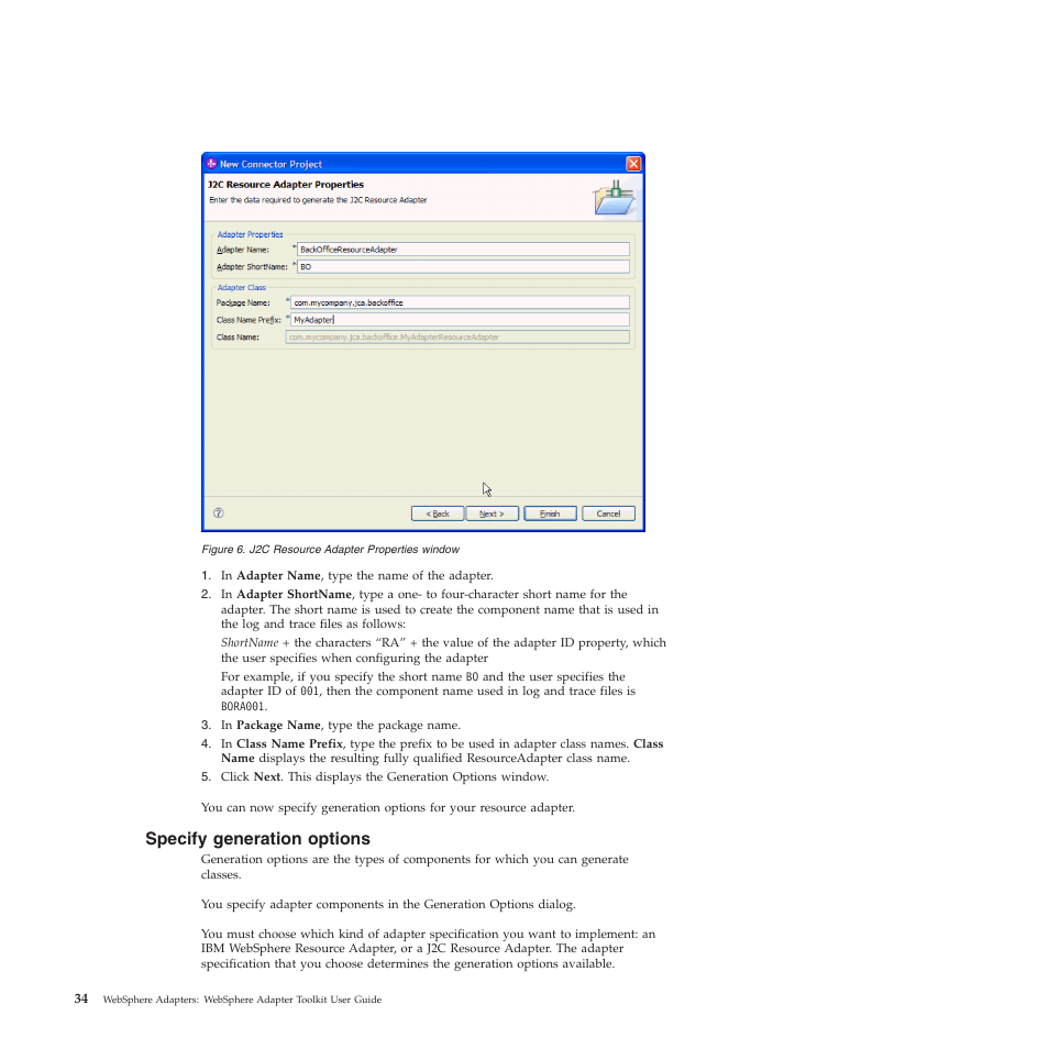 Specify generation options | IBM WebSphere Adapters User Manual | Page 40 / 226